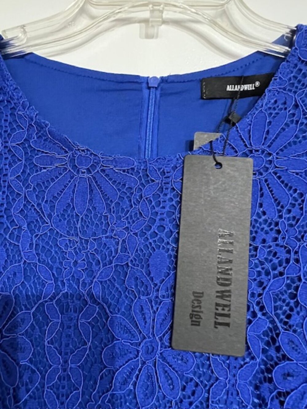 ALLANDWELL Womens Floral Lace Knee-Length Bodycon Party Dress Royal Blue Large - Picture 2 of 10